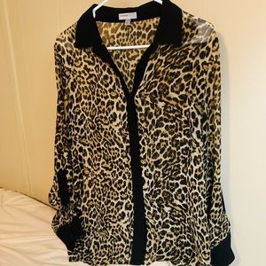 Chiffon Leopard Button Down Blouse